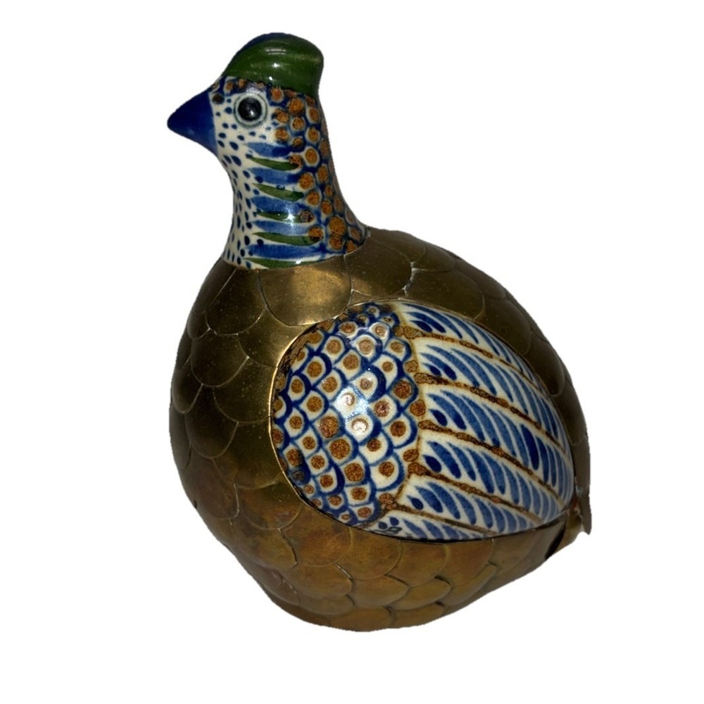 Vintage Sergio Bustamante‎ Quail Mexican Tonala Pottery Brass B Mark 7x5" *flaw